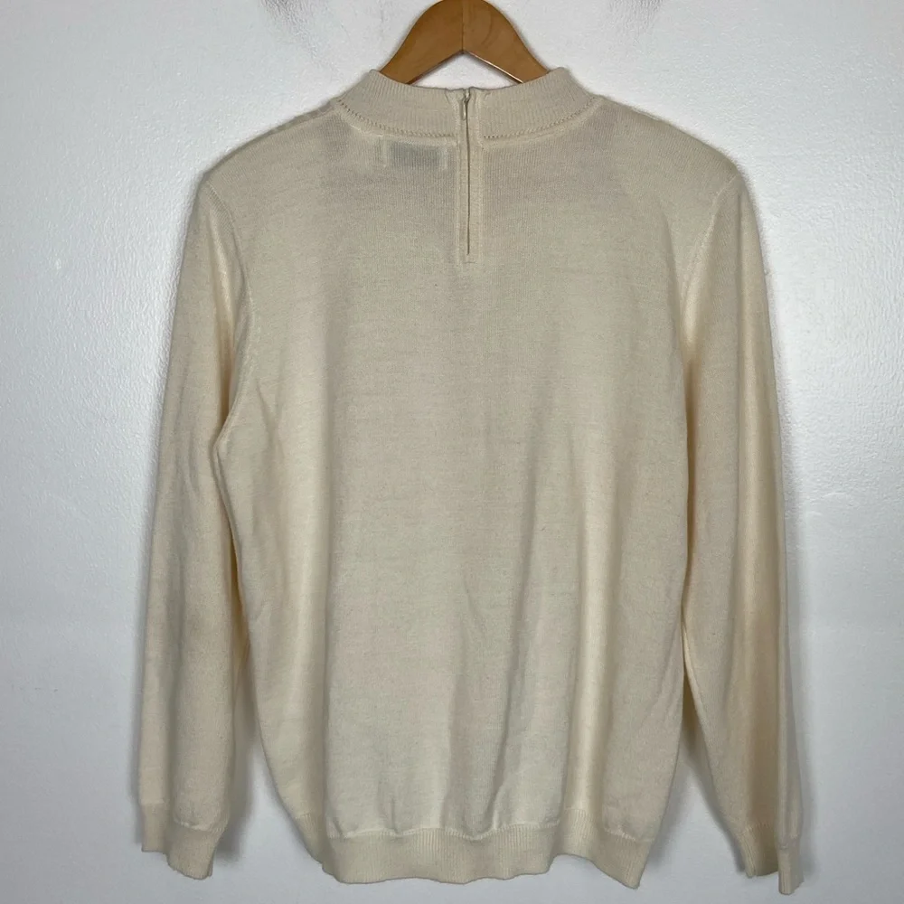 Alfred Dunner Wool Blend Embroidered Sweater Mock Neck Size L Preppy Cottagecore - Picture 6 of 13